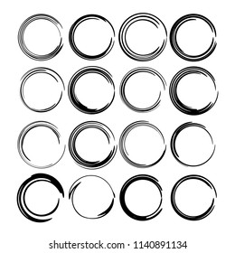 Set of round grunge frames. Empty circlular borders. Vector illustration. 