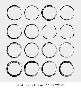 Set of round grunge frames. Empty circlular borders isolated. Vector illustration. 
