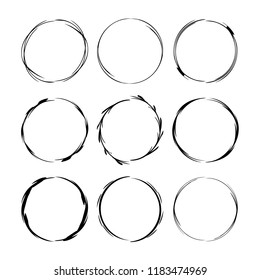Set of round grunge frames. Empty borders isolated. Vector illustration. 
