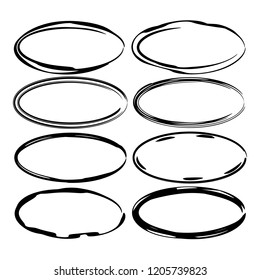 Set of round grunge frames. Empty circlular borders. Vector illustration. 