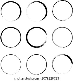 Set of round grunge frames. Empty circlular borders. Vector illustration.