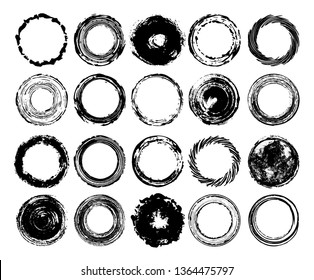 Set of round grunge shapes. Vector textures.