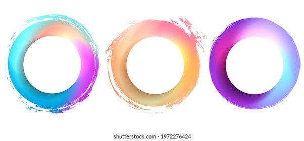 Set of round grunge template with copy space gradient neon foil backgrounds. Vector round badges with scratches for banners, stickers.
