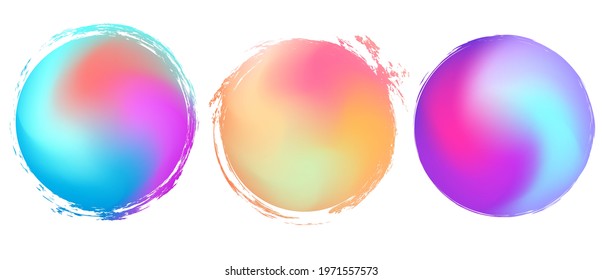 Set of round grunge template with gradient neon foil backgrounds. Vector round badges for banners, stickers.