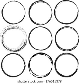 Set of round grunge vector frames. Grunge background. 