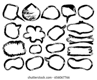 Set of round grunge vector shapes. Abstract hand painted frames. Retro backgrounds. Design elements