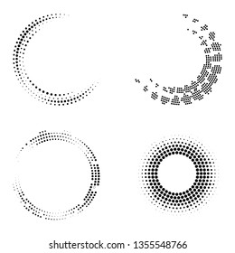 Set of Round Halftone Vector Design Elements