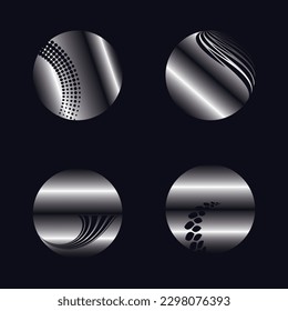 Set of round halftones with trendy graphic design on black background for web designing, book cover, logo design, and flyer. Technology round Logo. Black thick halftone circles
