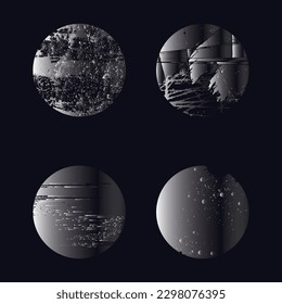 Set of round halftones with trendy graphic design on black background for web designing, book cover, logo design, and flyer. Technology round Logo. Black thick halftone circles