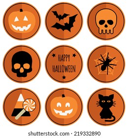 set of round halloween badges, isolated on white with transparencies