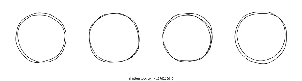 Set of round hand drawn doodle frames isolated on white background