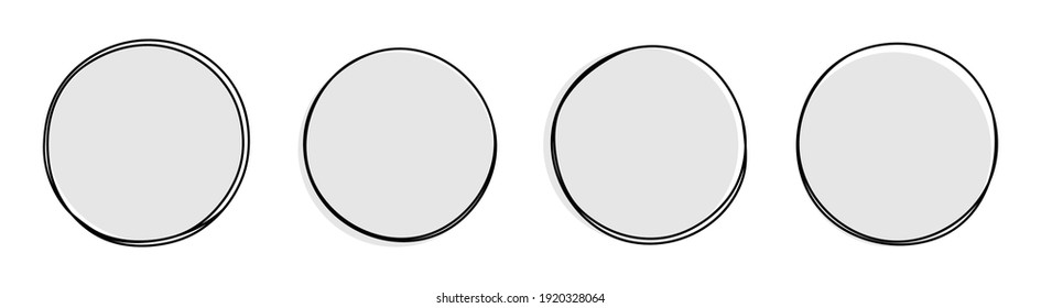 Set of round hand drawn doodle frames isolated on white background