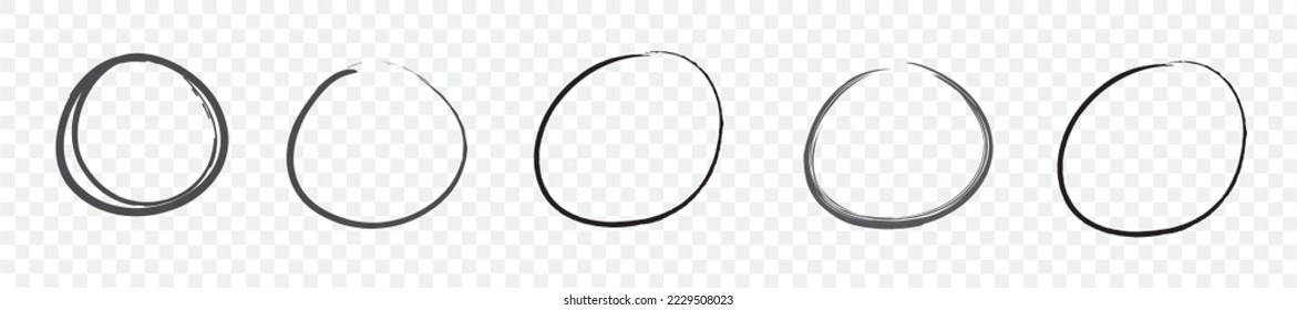Conjunto de marcos de doodle dibujados a mano redondeados aislados en fondo transparente