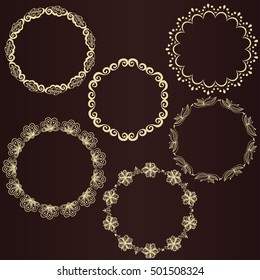 Set of Round Hand Drawn Ink Frames. Vector Decorative Borders Design. Ethnic Circle Patterns