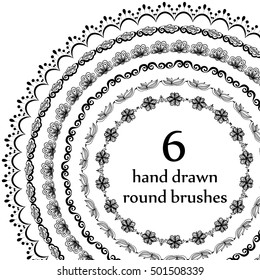Set of Round Hand Drawn Ink brushes. Vector Decorative Borders Design. Ethnic Circle Patterns