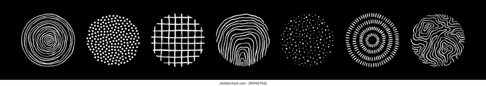 Conjunto de patrones y texturas dibujados a mano redondeada. Elementos gráficos vectoriales de moda para su diseño único.