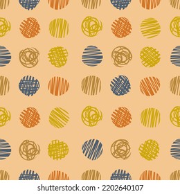 Set of round handrawn geometric circles in pastel colors. Seamless minimalism pattern for textile printing and wrapping paper. 