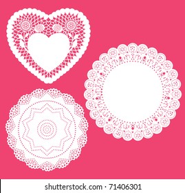 Set For Round And Heart Shape Lace Doily. Vector Illustration.