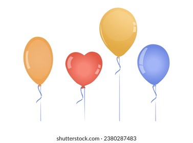 Conjunto de globos redondos de helio con un estilo de doodle de dibujos animados de colores pastel suaves. Elemento decorativo festivo en el diseño de doodles de dibujos animados. Decoración para el día de San Valentín, boda y cumpleaños. ilustración vectorial