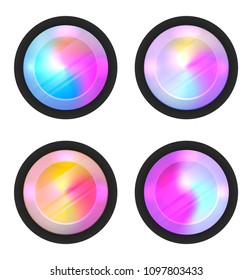Set of round holographic banners. Blurred rainbow elements. The lens of the camera. Vector circles for your design.