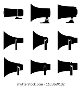 Set of round horn speaker icons. Silhouette vector