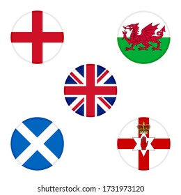 set of round icon. united kingdom, england, wales, scotland and northern ireland flags, isolated on white background 