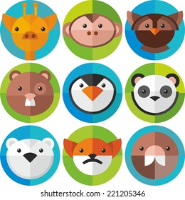 set of round icons animals