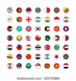 set of round icons Asian flags on white background