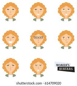 Set of round icons Avatars Set of woman's emotions Geometric style