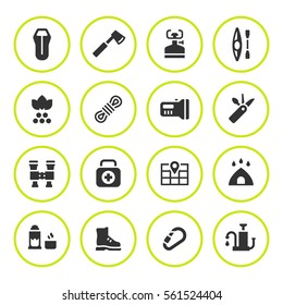Set round icons of camping isolated on white. Vector illustration