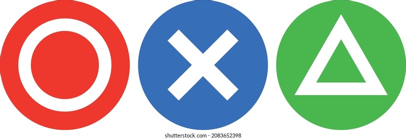 A set of round icons with circles, bats, and triangles. Vectors to represent correct answers, incorrect answers, and Close.