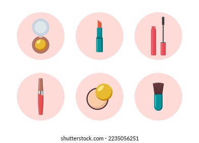 Set of round icons of decorative cosmetics. vector illustration