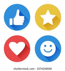 Set of round icons for evaluation. Rating symbols. White signs on colored background. Vector illustration