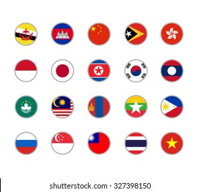 set of round icons Far East flags on white background