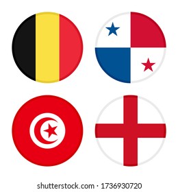 set of round icons flags. belgium, panama, tunisia and england flags. isolated on white background
