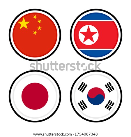 set of round icons flags. china, north krea, japan and south korea flags. isolated on white background