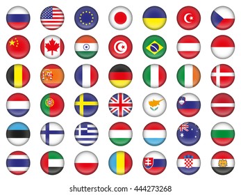 set of round icons flags of different countries