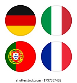 set of round icons flags. germany, italy, portugal and france flags. isolated on white background