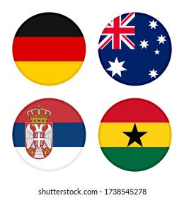 set of round icons flags. germany, australia, serbia and ghana flags. isolated on white background