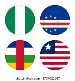 set of round icons flags. nigeria, cape verde, central african republic and liberia flags. isolated on white background