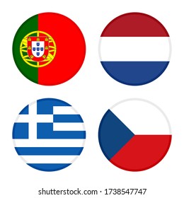 set of round icons flags. portugal, netherlands, greece and czech republic flags. isolated on white background