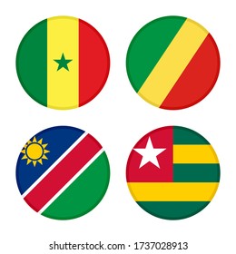 set of round icons flags. senegal, congo, namibia and togo flags. isolated on white background