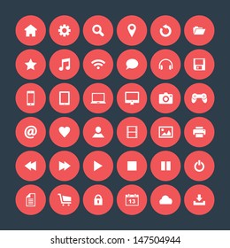 Set Of Round Icons, Flat Design