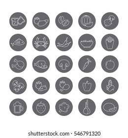 Set of round icons with food for cooking