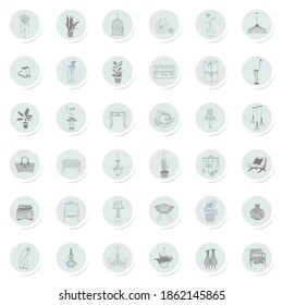 Set of round icons furniture and decorative elements for the interior, vector illustration.