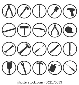 set round icons of hand tools