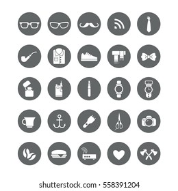 Set of round icons with hipster devices.