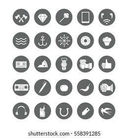 Set of round icons with hipster elements.