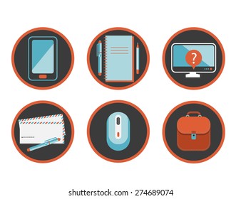  set of round icons items for office