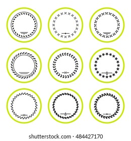 Set round icons of laurel wreath and modern frames